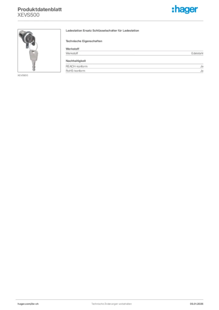 Bild Hager Produktdatenblatt XEVS500 | Hager Schweiz