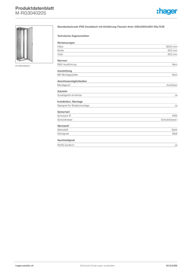 Bild Hager Produktdatenblatt M-RG304020S | Hager Schweiz