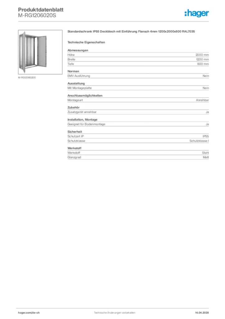 Bild Hager Produktdatenblatt M-RG1206020S | Hager Schweiz