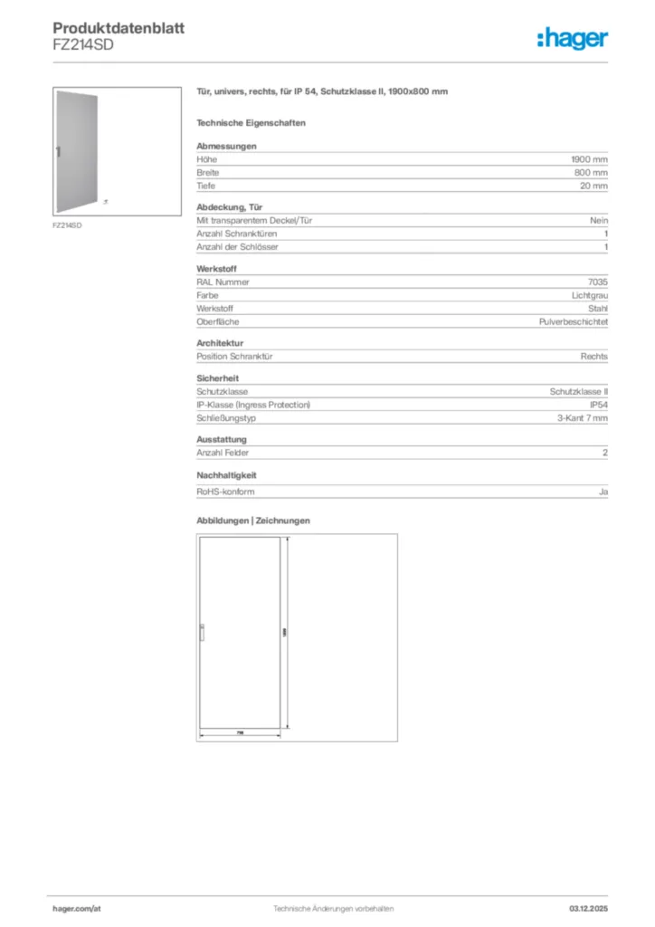Bild Hager Produktdatenblatt FZ214SD | Hager Deutschland
