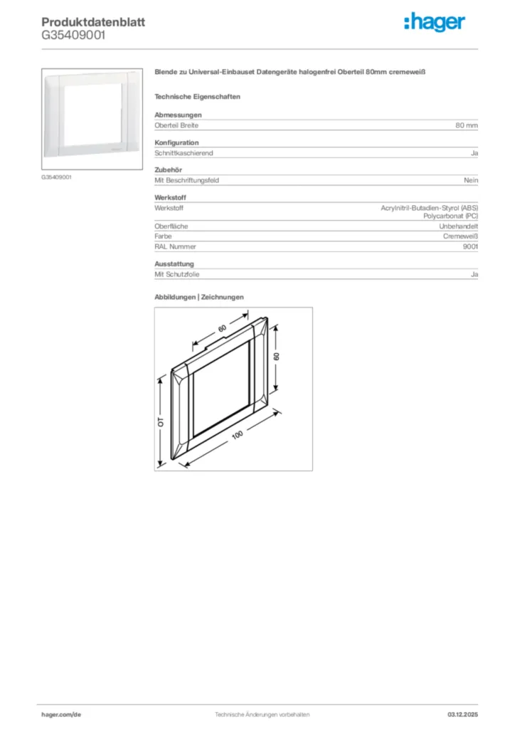 Bild Hager Produktdatenblatt G35409001 | Hager Deutschland