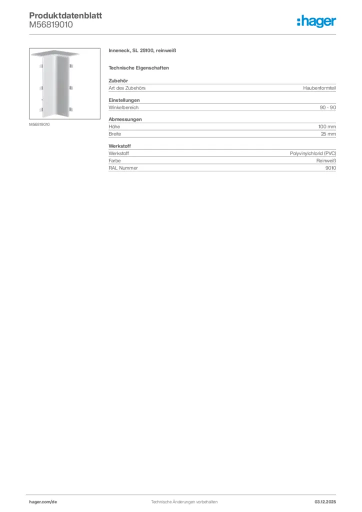 Bild Hager Produktdatenblatt M56819010 | Hager Deutschland