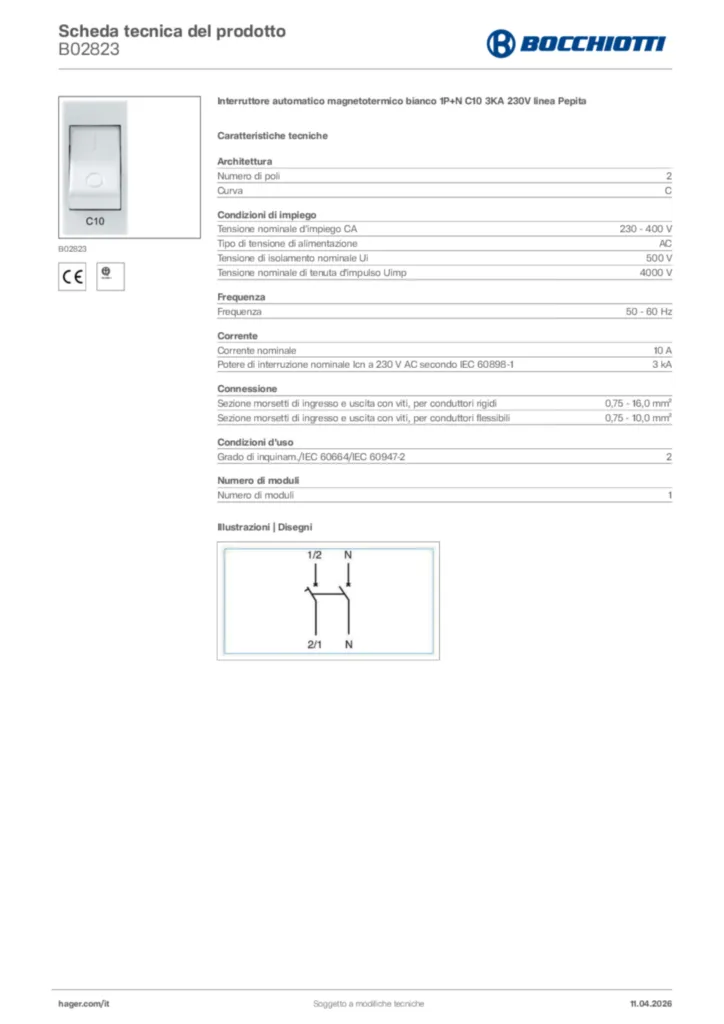 Immagine Bocchiotti Scheda tecnica del prodotto B02823 | Hager Italia