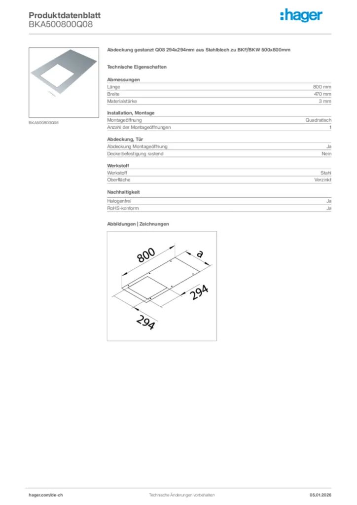 Bild Hager Produktdatenblatt BKA500800Q08 | Hager Schweiz