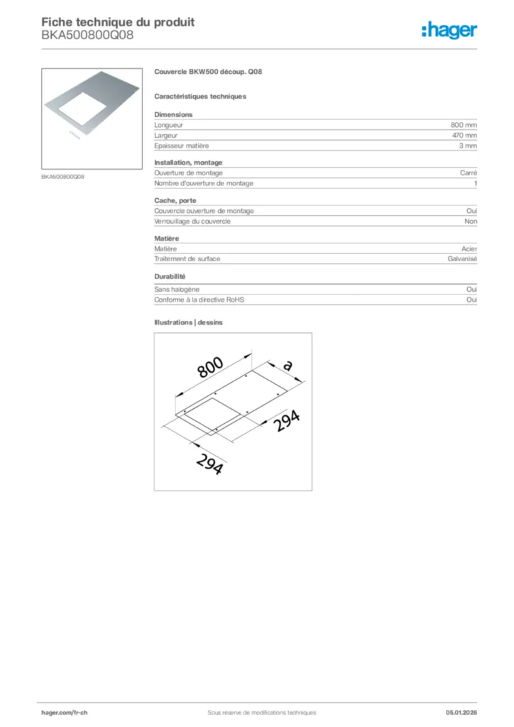 Image Hager Fiche technique du produit BKA500800Q08 | Hager Suisse