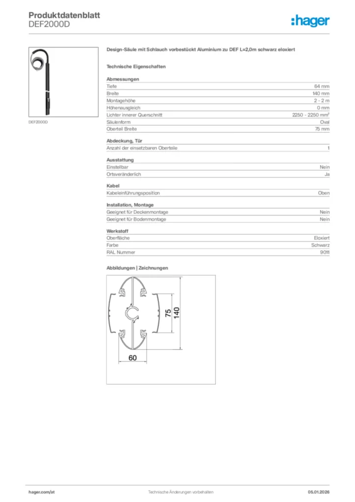 Bild Hager Produktdatenblatt DEF2000D | Hager Deutschland