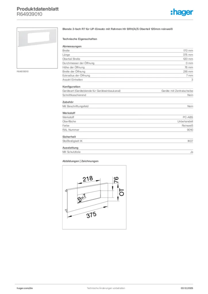 Bild Hager Produktdatenblatt R64939010 | Hager Deutschland
