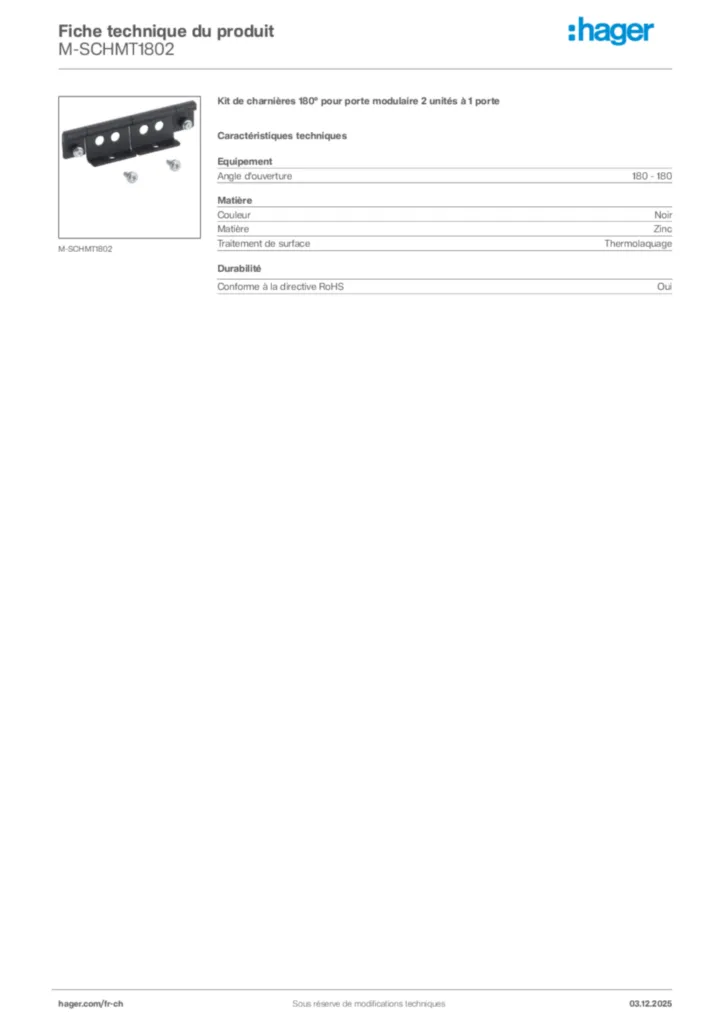 Image Hager Fiche technique du produit M-SCHMT1802 | Hager Suisse