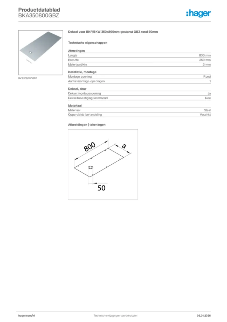 Afbeelding Hager Productdatablad BKA350800GBZ | Hager Nederland