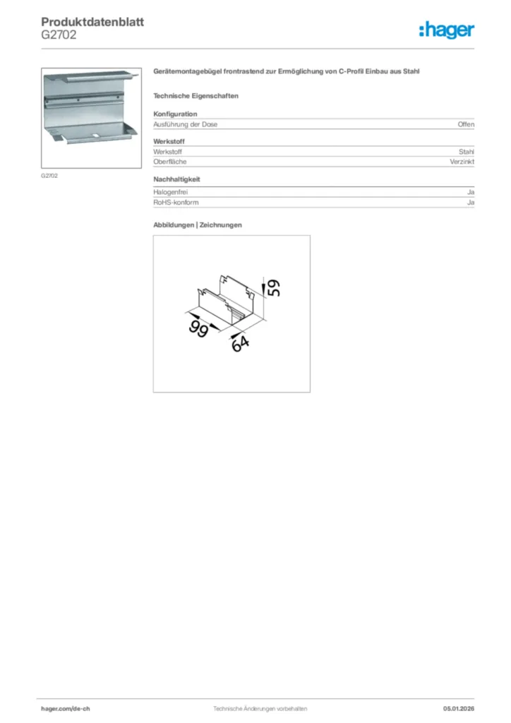 Bild Hager Produktdatenblatt G2702 | Hager Schweiz