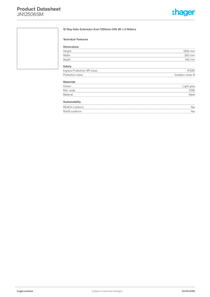 Image Hager Product data sheet JN12506SM  | Hager