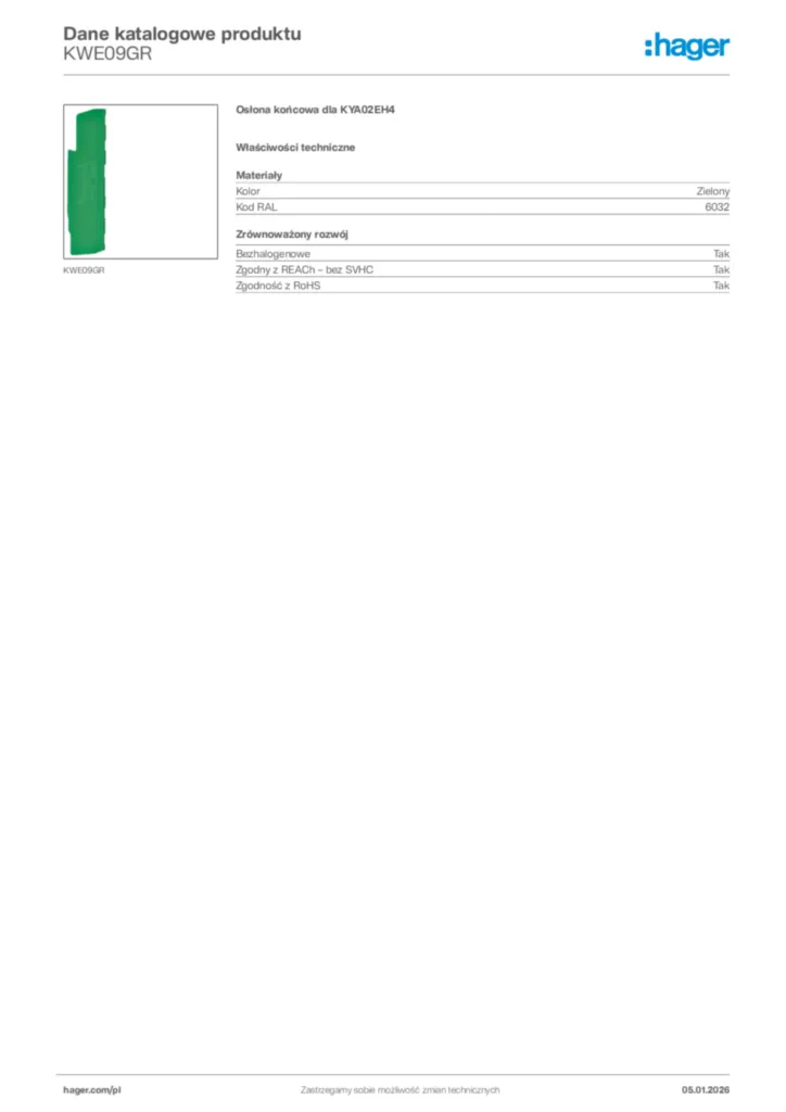 Zdjęcie Hager Karta katalogowa KWE09GR | Hager Polska