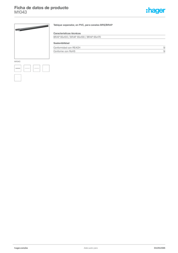Imagen Hager Ficha de datos de producto M1043 | Hager España