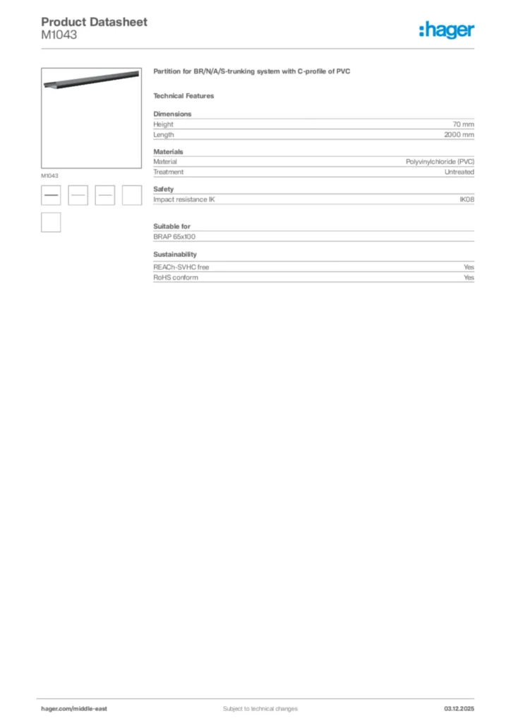 Image Hager Product data sheet M1043  | Hager