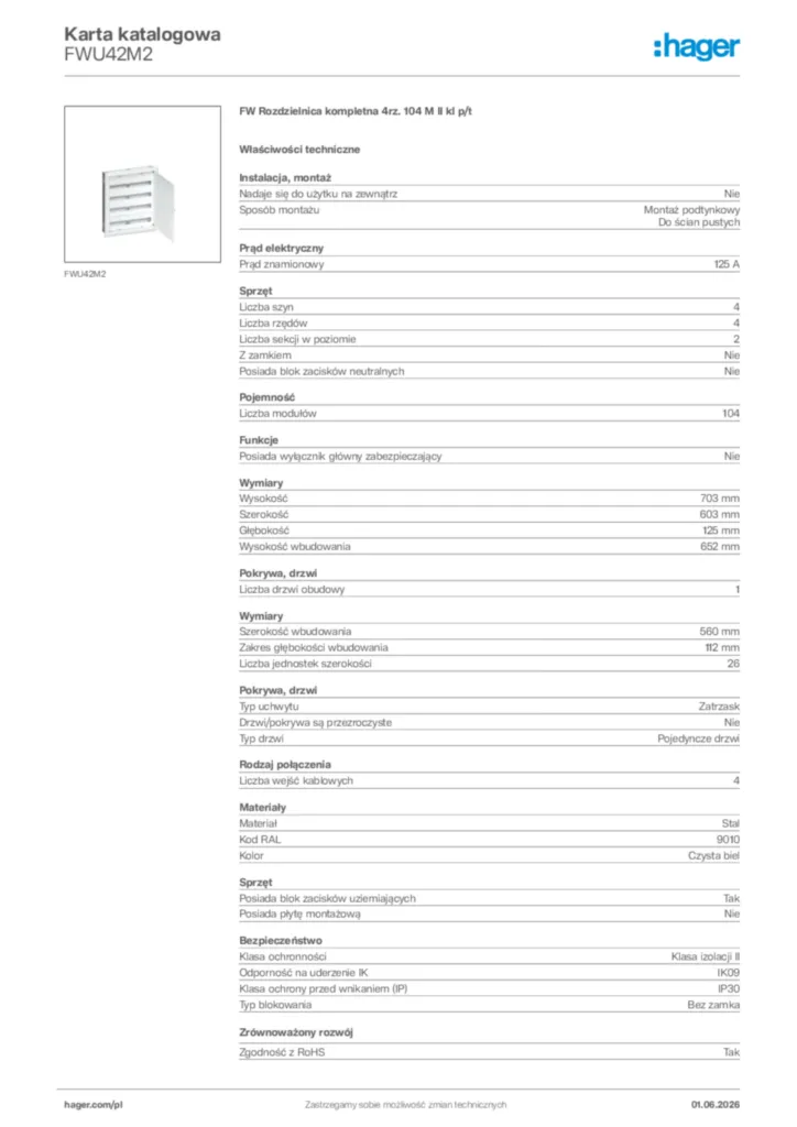 Zdjęcie Hager Karta katalogowa FWU42M2 | Hager Polska