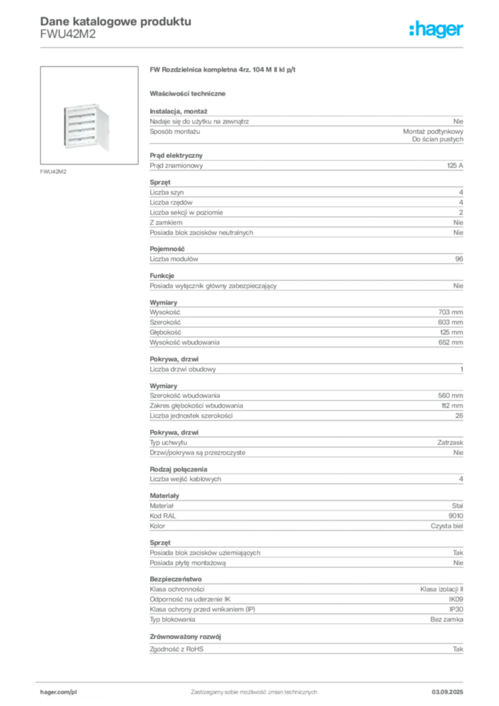 Zdjęcie Hager Dane katalogowe produktu FWU42M2 | Hager Polska