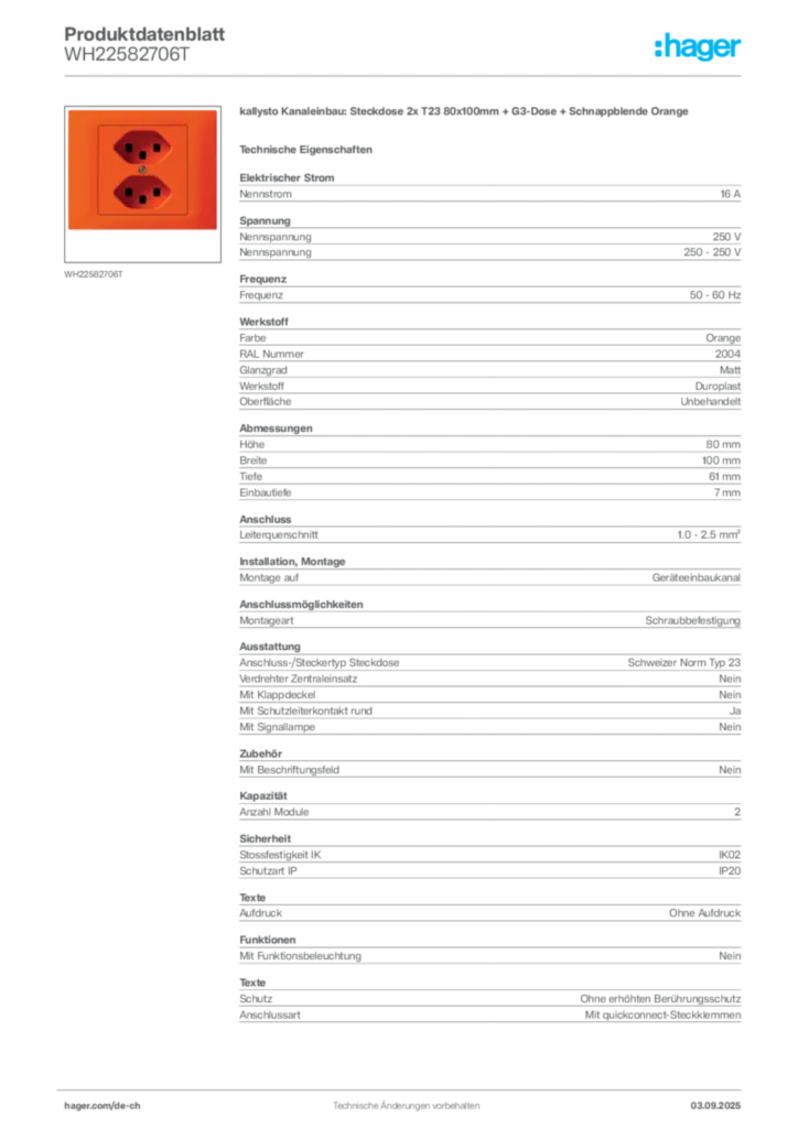 Bild Hager Produktdatenblatt WH22582706T | Hager Schweiz