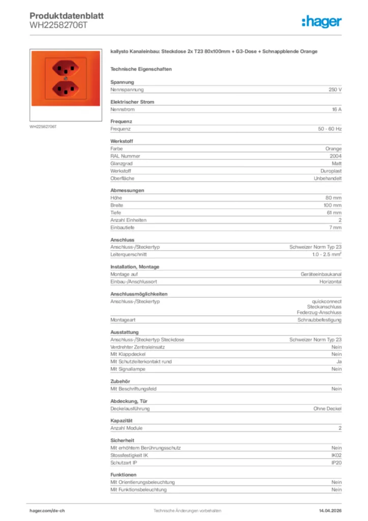 Bild Hager Produktdatenblatt WH22582706T | Hager Schweiz