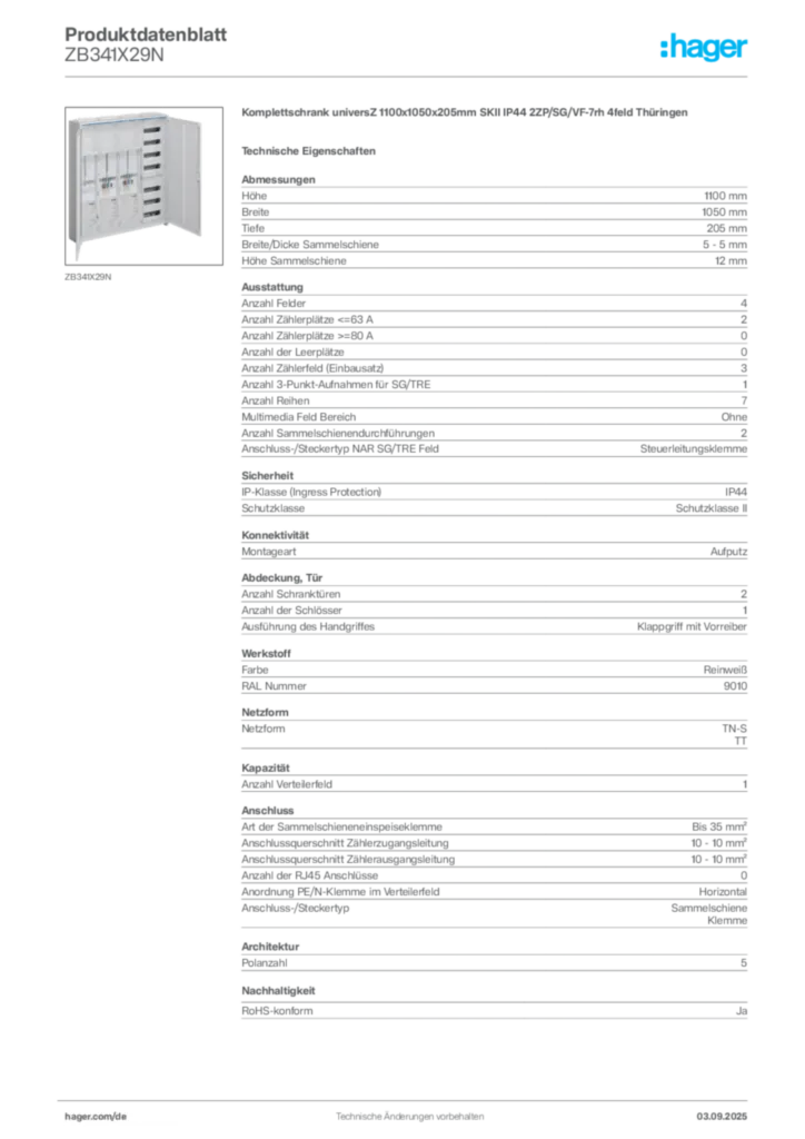 Bild Hager Produktdatenblatt ZB341X29N | Hager Deutschland