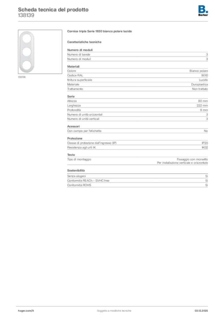 Immagine Berker Scheda tecnica del prodotto 138139 | Hager Italia