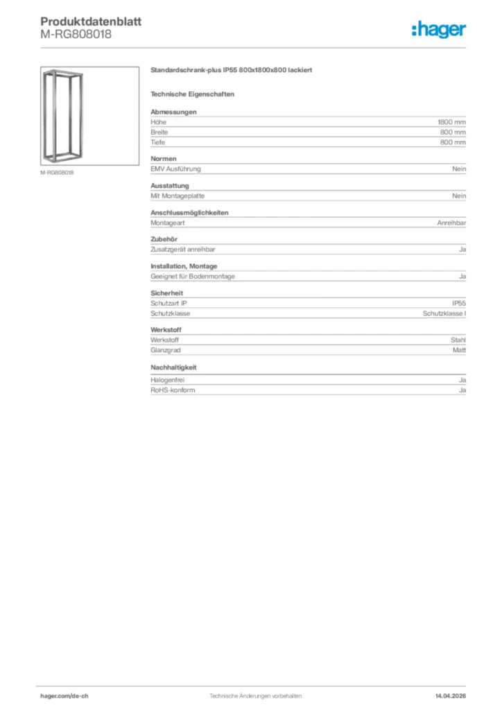 Bild Hager Produktdatenblatt M-RG808018 | Hager Schweiz