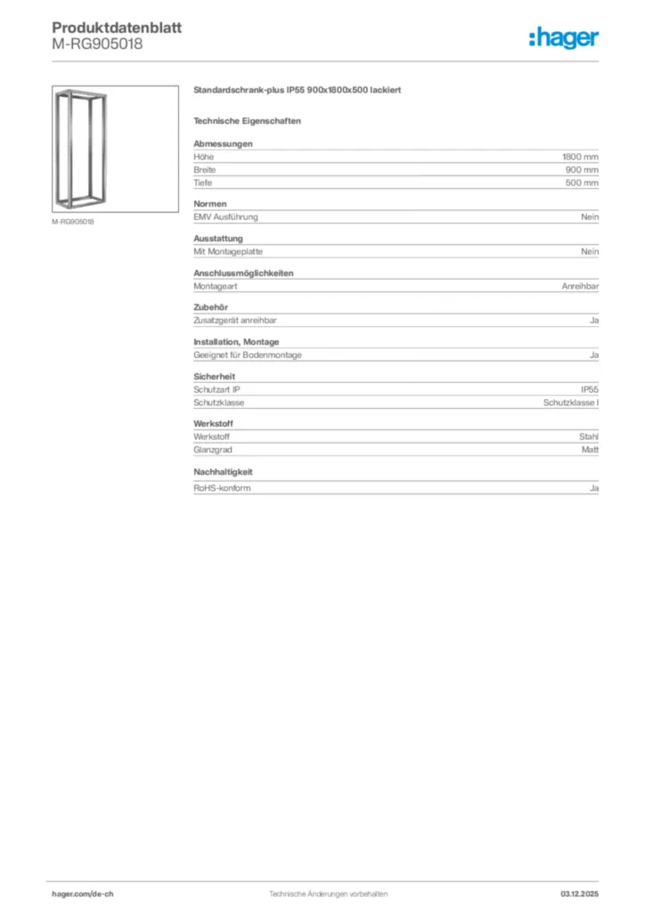 Bild Hager Produktdatenblatt M-RG905018 | Hager Schweiz