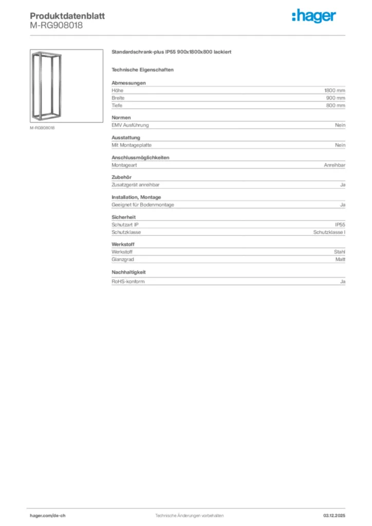 Bild Hager Produktdatenblatt M-RG908018 | Hager Schweiz
