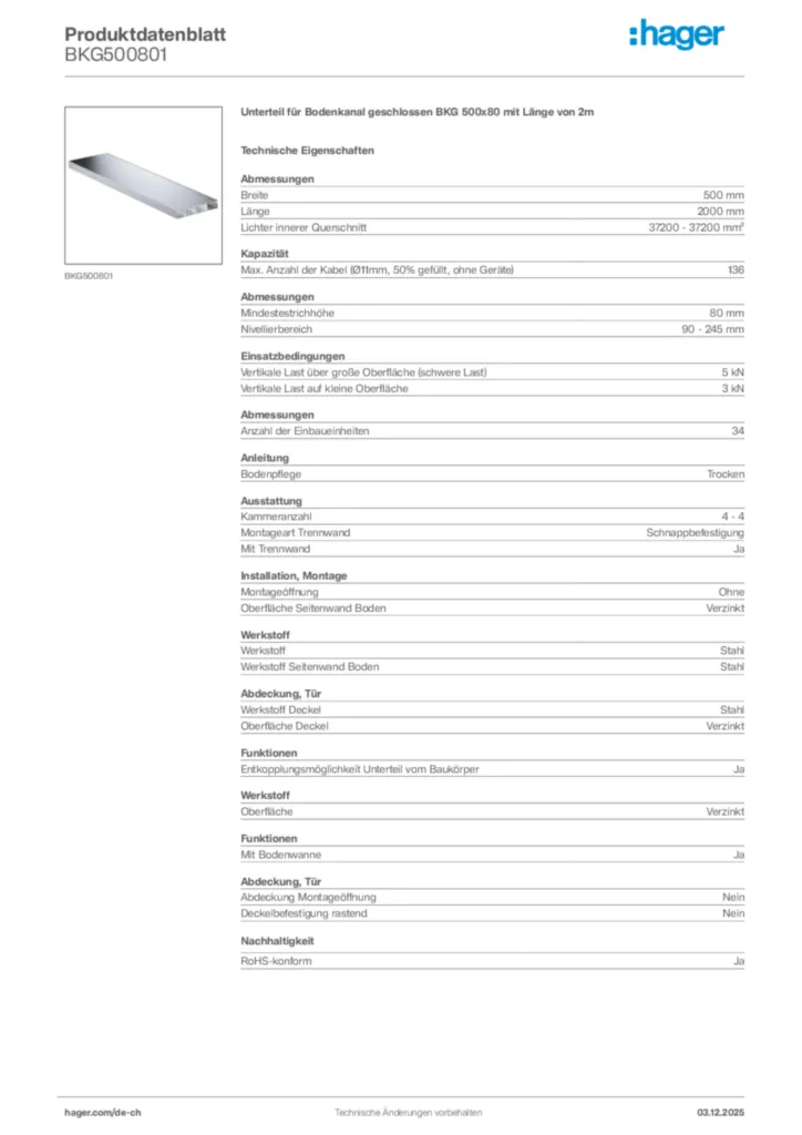 Bild Hager Produktdatenblatt BKG500801 | Hager Schweiz