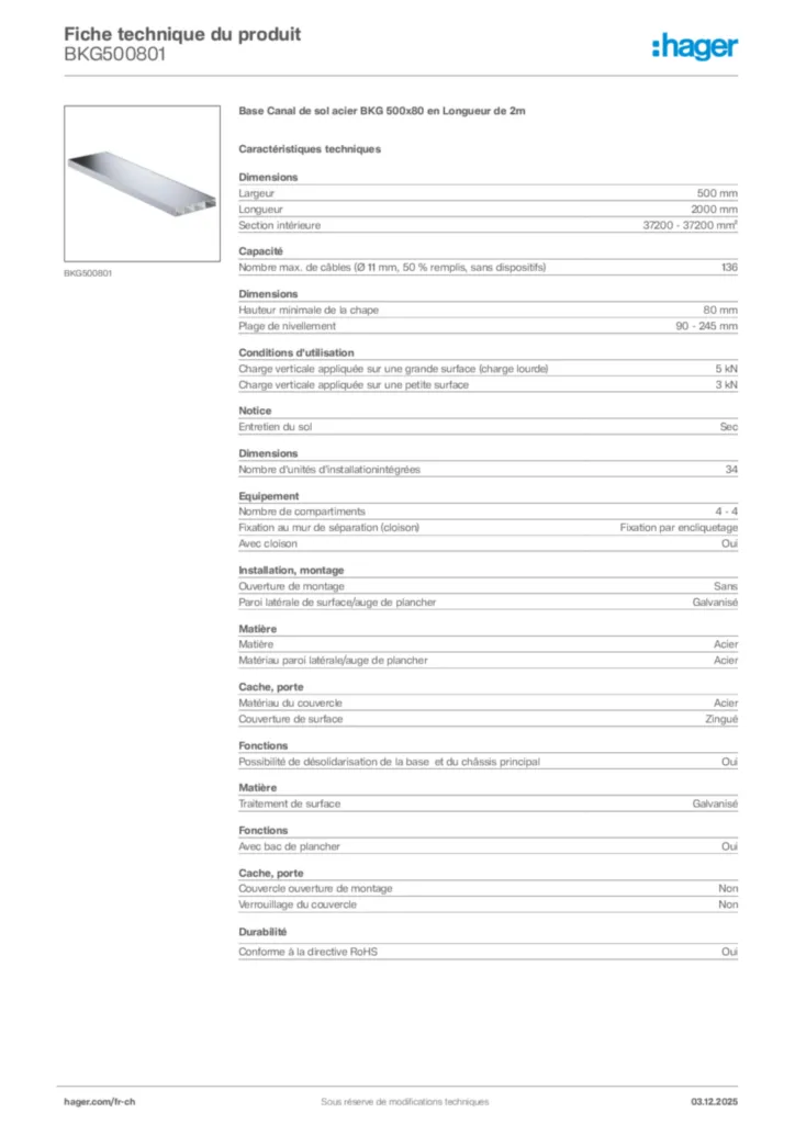 Image Hager Fiche technique du produit BKG500801 | Hager Suisse