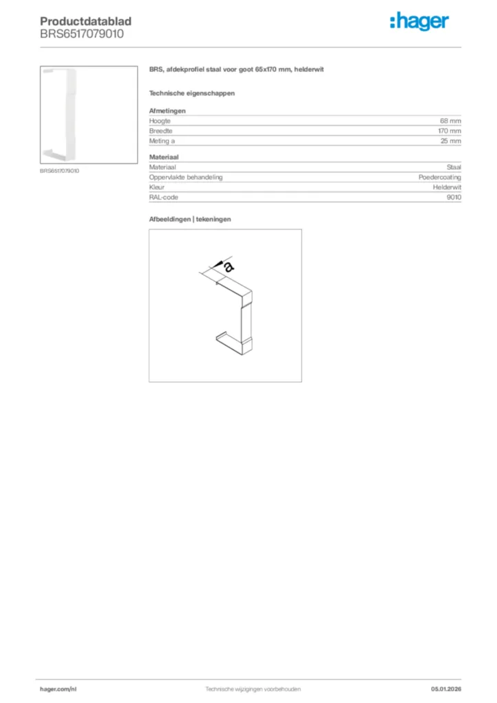 Afbeelding Hager Productdatablad BRS6517079010 | Hager Nederland