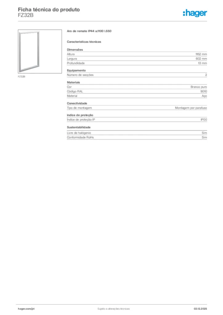 Imagem Hager Ficha técnica do produto FZ32B | Hager Portugal