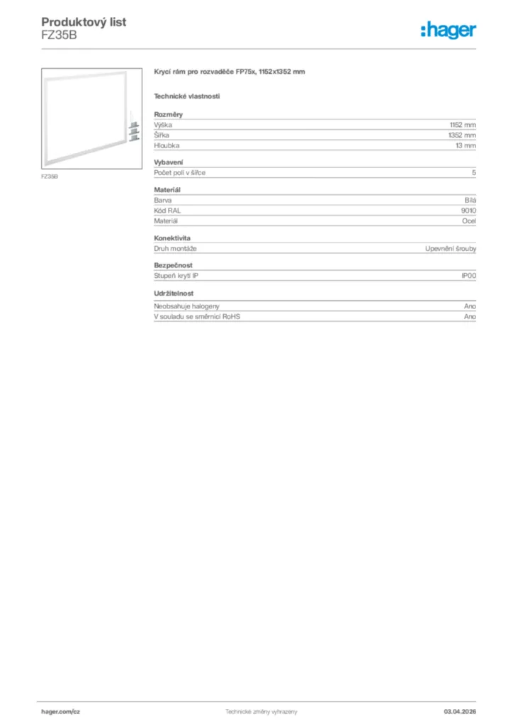 Obrázek Hager Product data sheet FZ35B | Hager