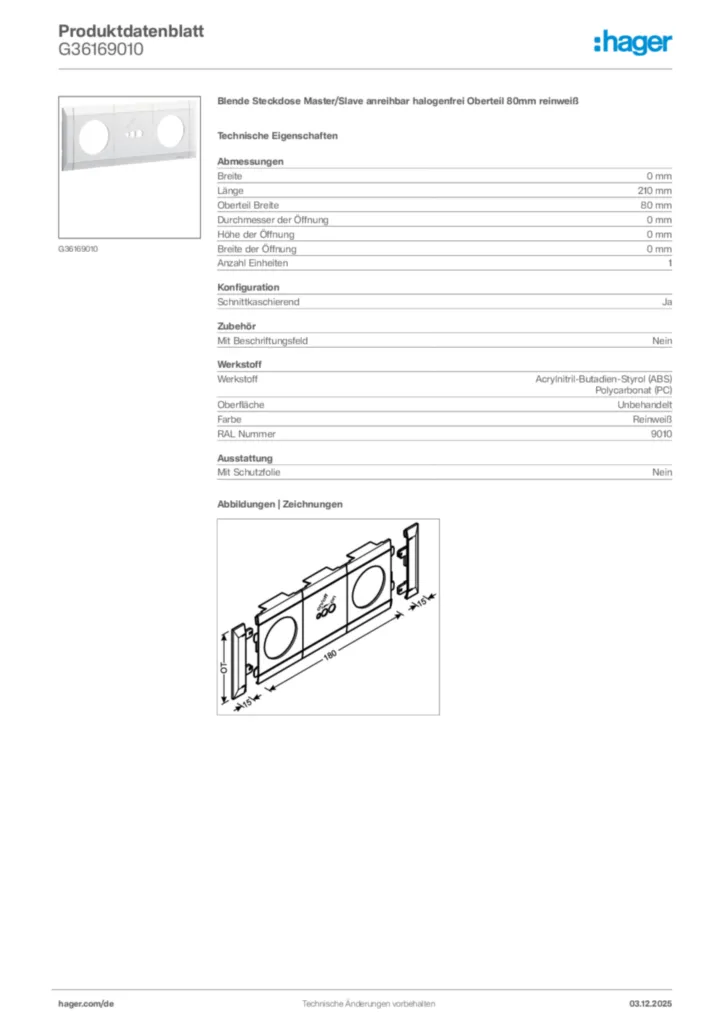 Bild Hager Produktdatenblatt G36169010 | Hager Deutschland