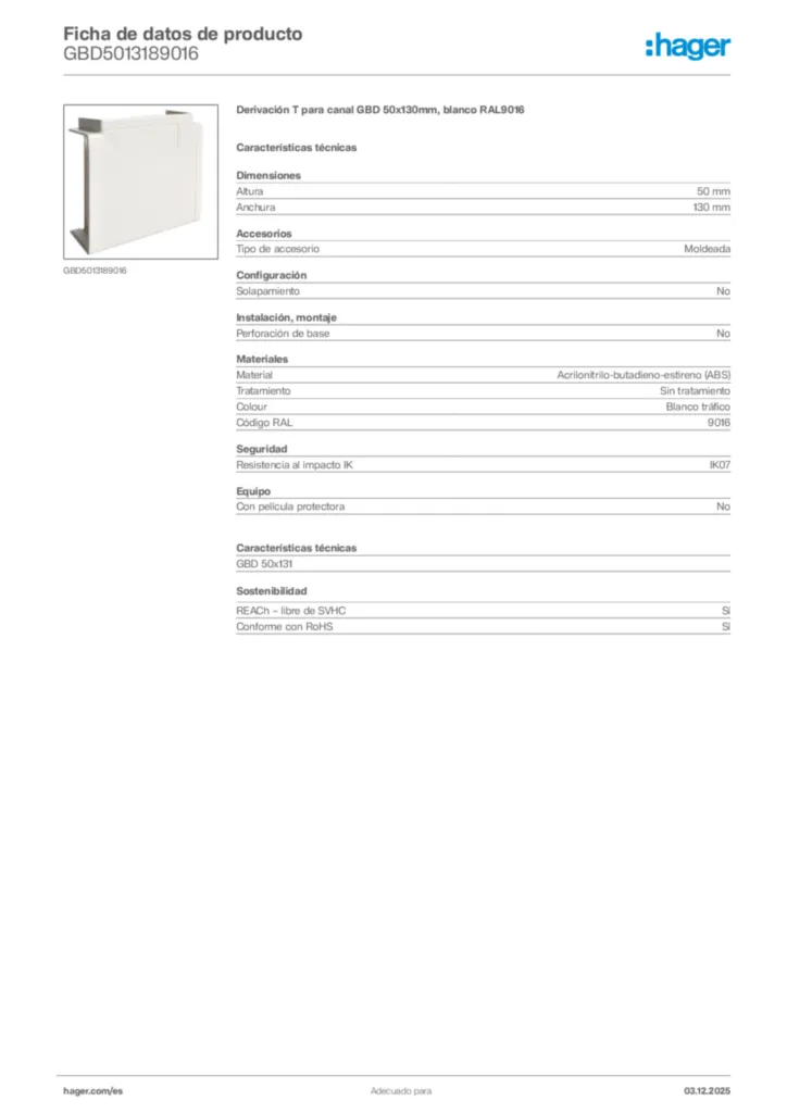 Imagen Hager Ficha de datos de producto GBD5013189016 | Hager España