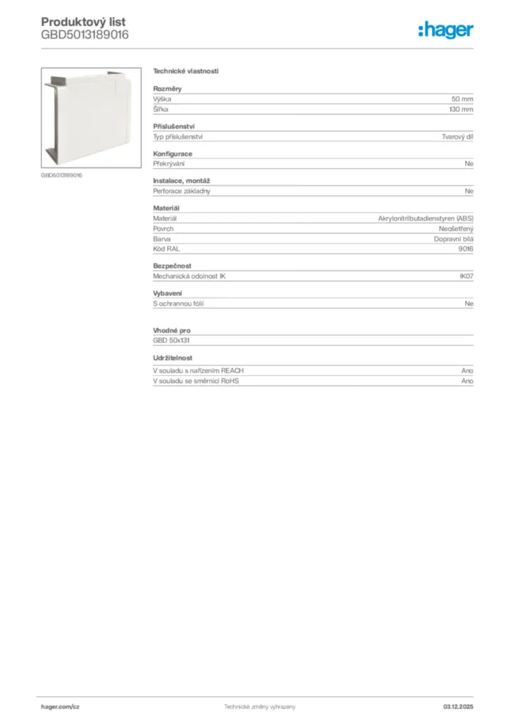 Obrázek Hager Produktový list GBD5013189016 | Hager