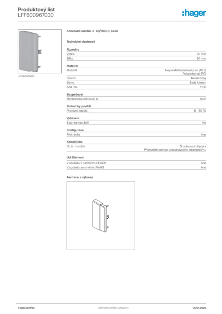 Obrázek Hager Product data sheet LFF600967030 | Hager
