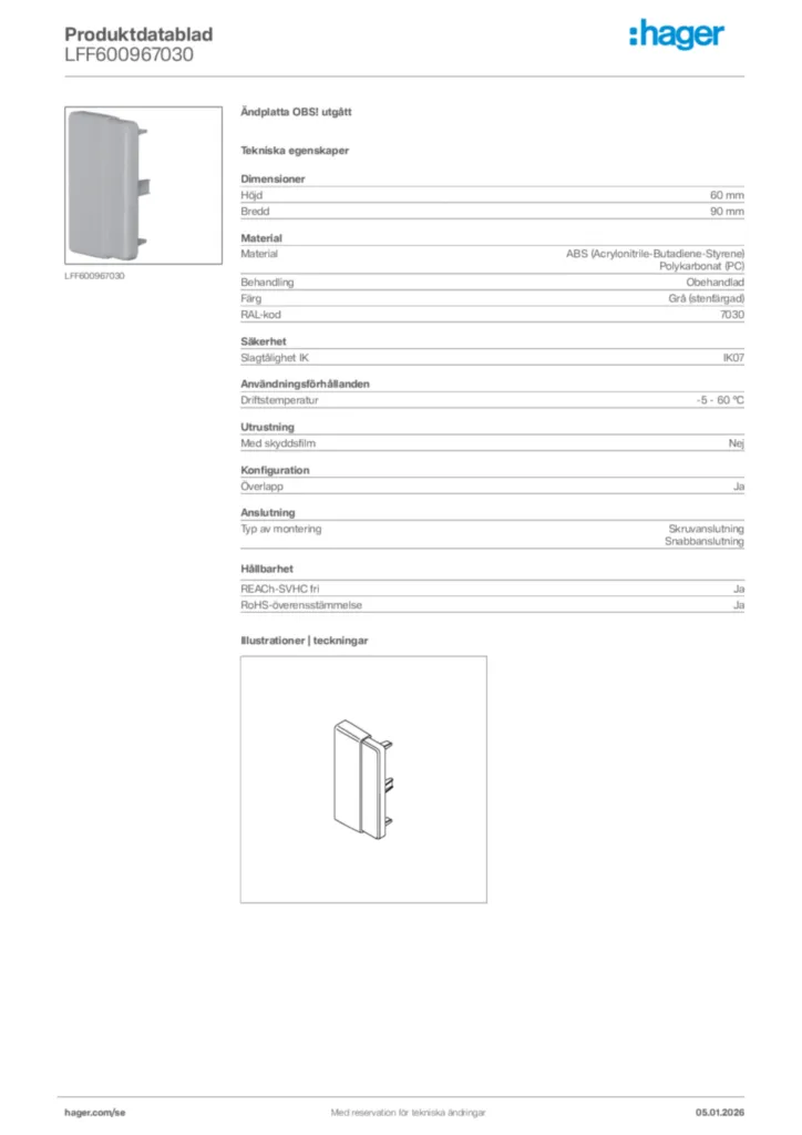 Bild Hager Produktdatablad LFF600967030 | Hager Sverige