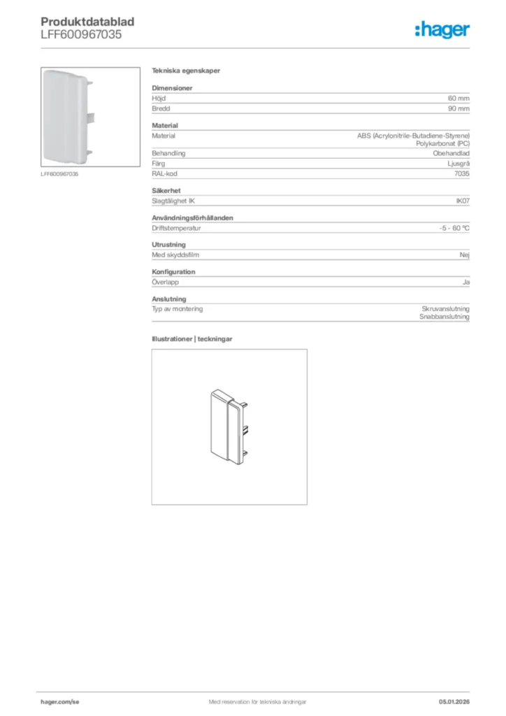 Bild Hager Produktdatablad LFF600967035 | Hager Sverige