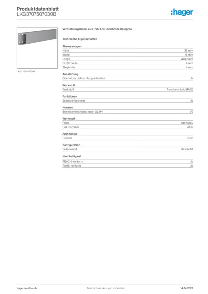 Bild Hager Produktdatenblatt LKG3707507030B | Hager Schweiz