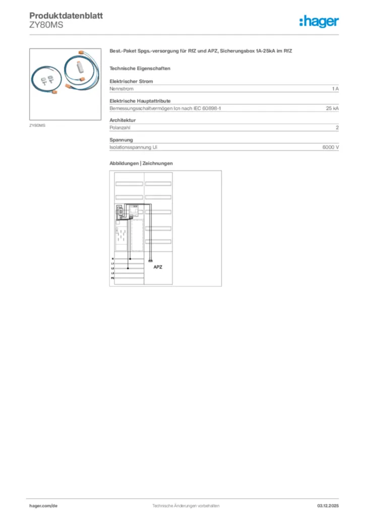 Bild Hager Produktdatenblatt ZY80MS | Hager Deutschland