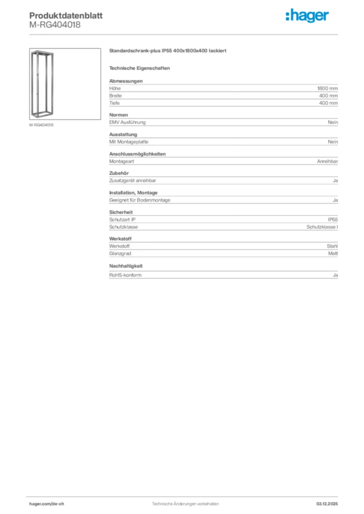 Bild Hager Produktdatenblatt M-RG404018 | Hager Schweiz