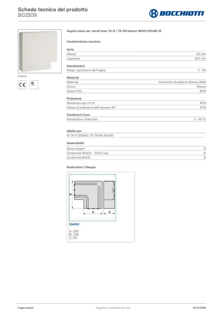 Immagine Bocchiotti Scheda tecnica del prodotto B02509 | Hager Italia