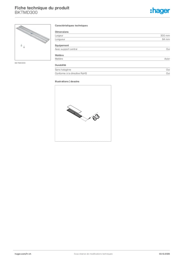 Image Hager Fiche technique du produit BKTMD300 | Hager Suisse