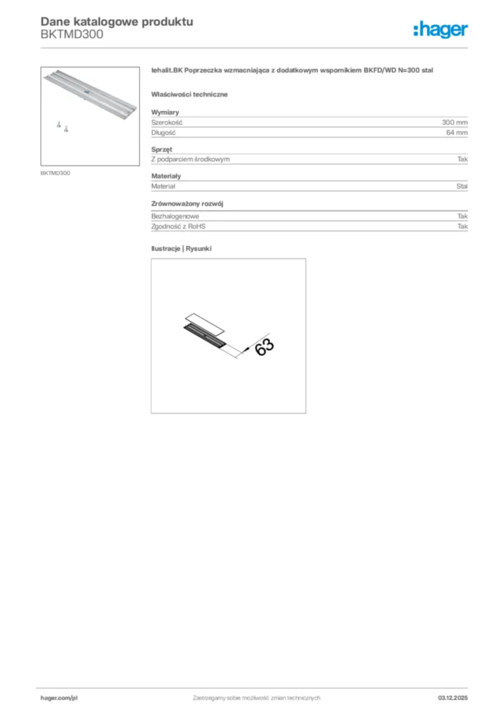 Zdjęcie Hager Dane katalogowe produktu BKTMD300 | Hager Polska