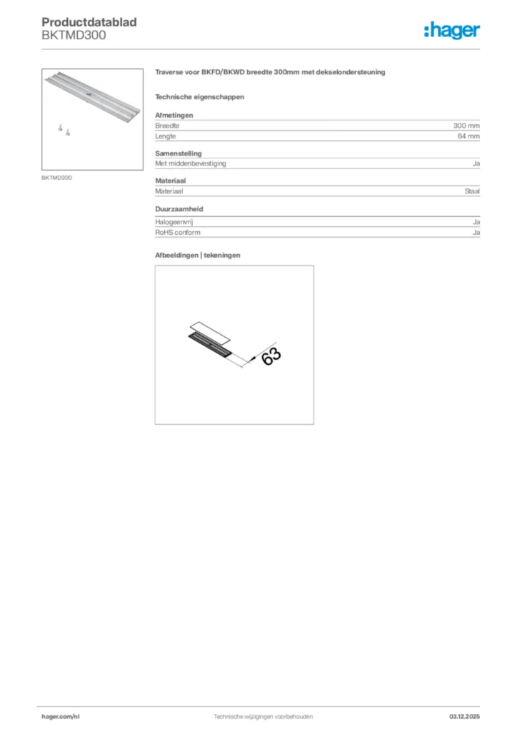 Afbeelding Hager Productdatablad BKTMD300 | Hager Nederland