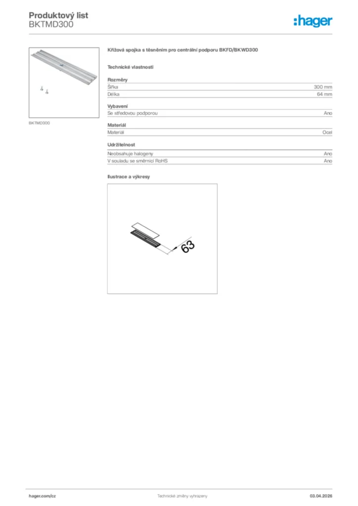 Obrázek Hager Product data sheet BKTMD300 | Hager