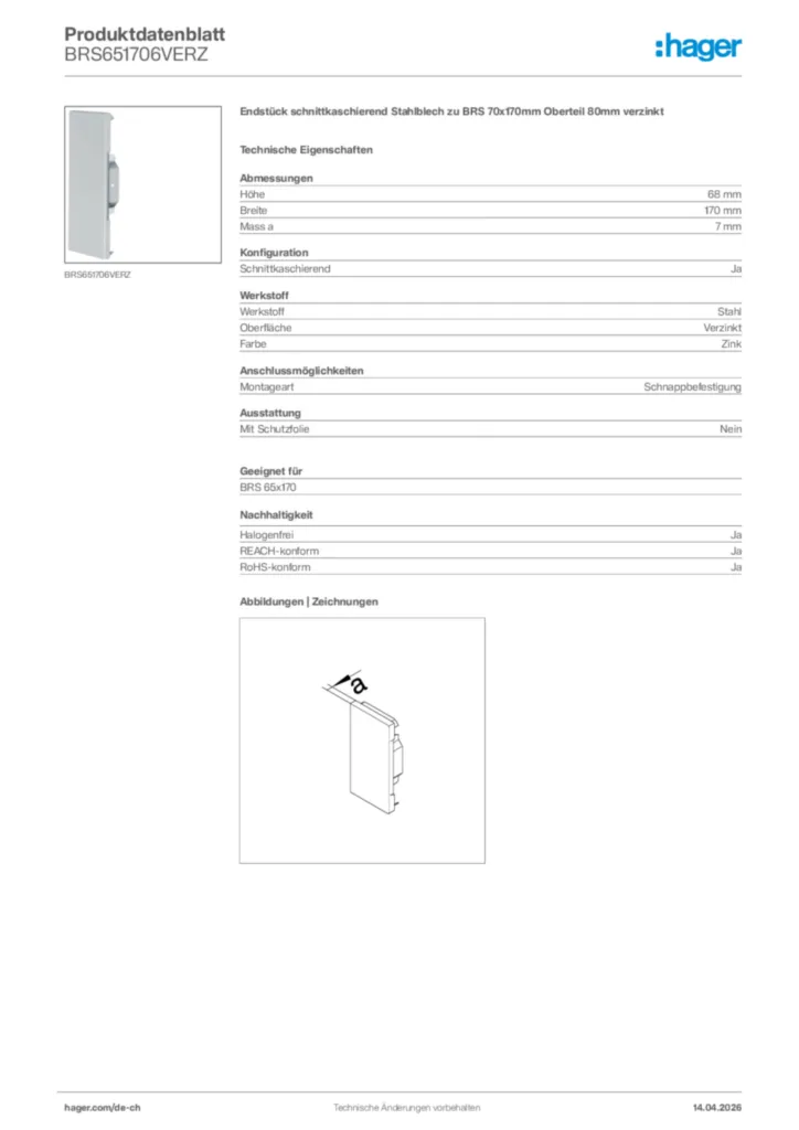 Bild Hager Produktdatenblatt BRS651706VERZ | Hager Schweiz