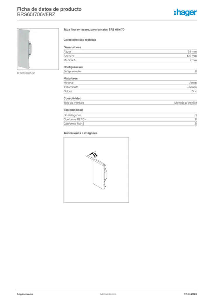 Imagen Hager Ficha de datos de producto BRS651706VERZ | Hager España