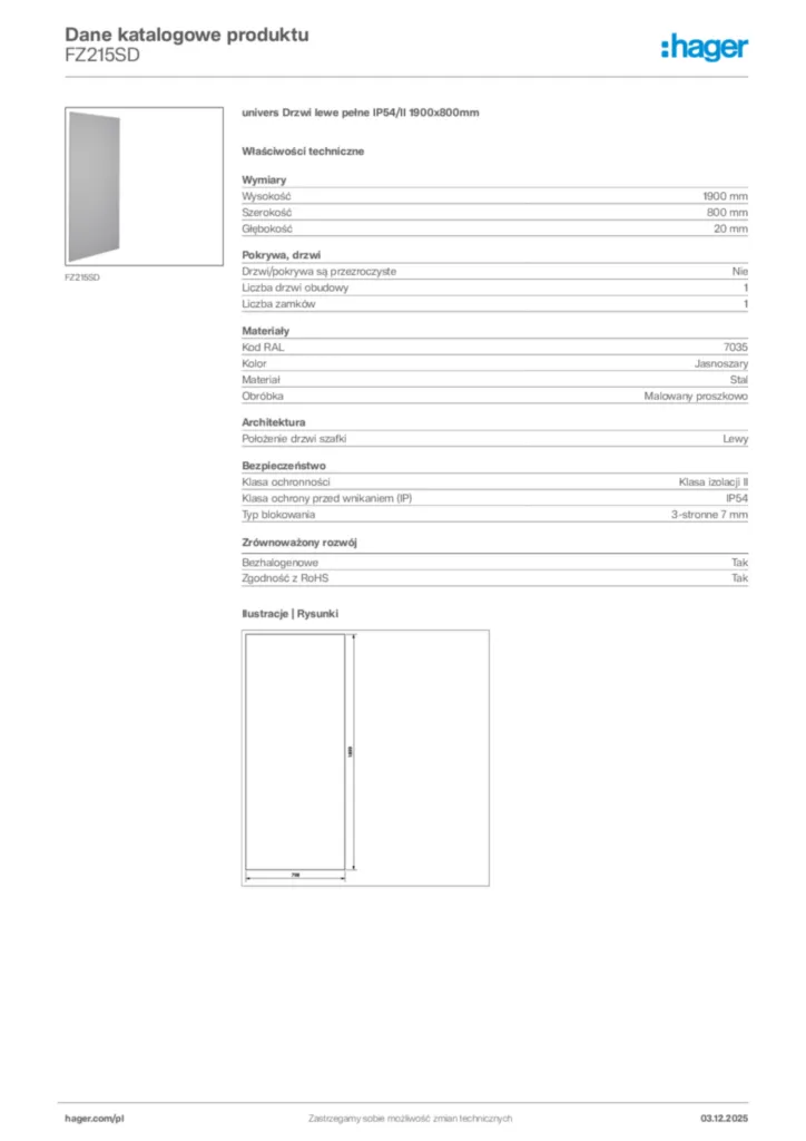 Zdjęcie Hager Dane katalogowe produktu FZ215SD | Hager Polska