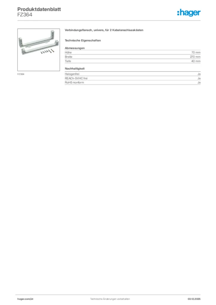 Bild Hager Produktdatenblatt FZ364 | Hager Deutschland